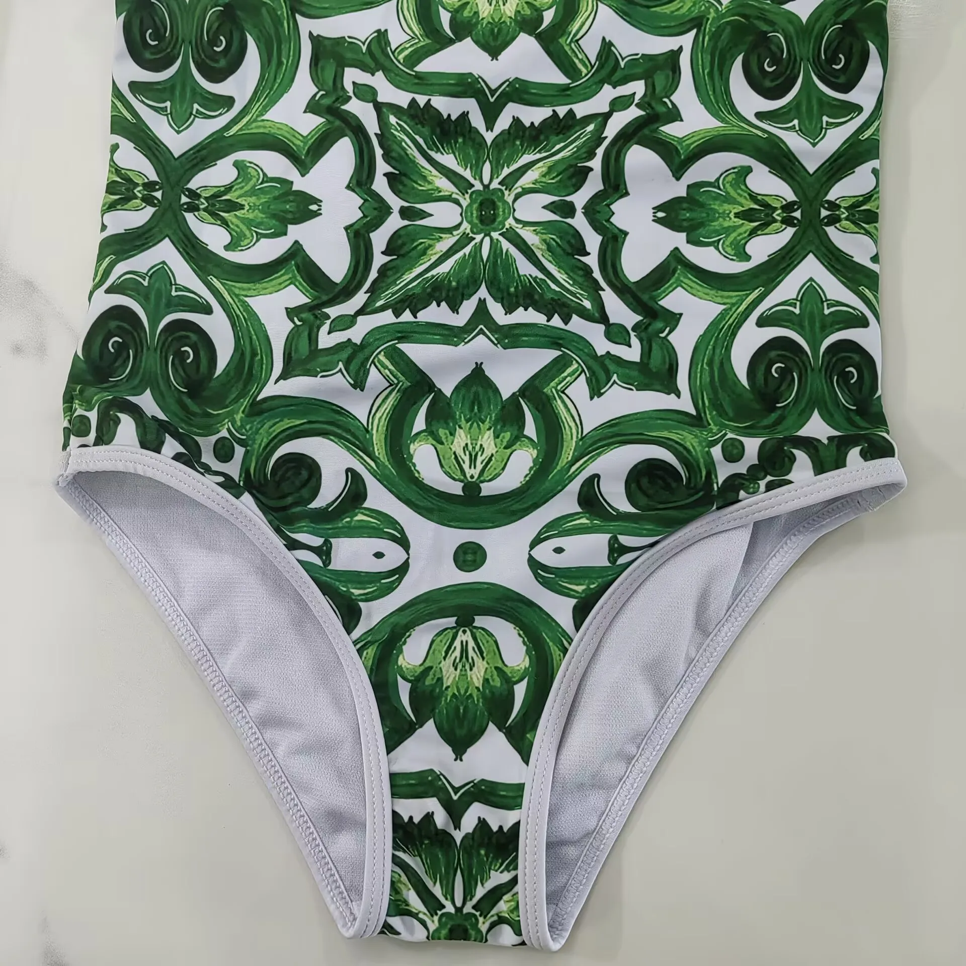 2026 New Children's Swimsuit Green Floral Pattern One Piece Swimsuit With Swim Cap for Girls Toddler Baby Girl Bathing Suit - view 3