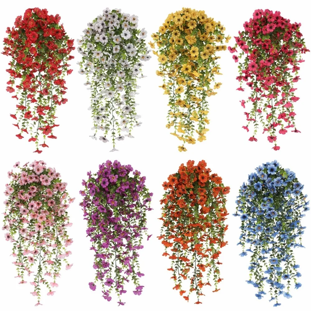 Red Flower Vine Strip Wall Mounted Dangling Artificial Plant Simulation Decor H…