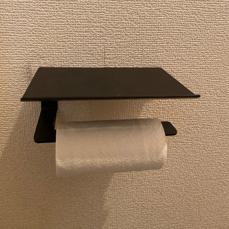 Hot Wall Mounted Black Toilet Paper Holder Tissue Paper Holder Roll Holder With Phone Storage Shelf