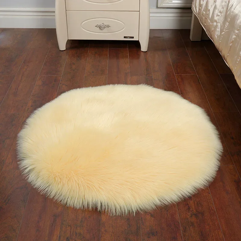 

Plush Round Carpet Sheepskin Pink living Room Home Decor Bedroom Floor Cushion Mats For bedroom white area shaggy Fur Rugs