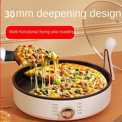 220V Deep Non-Stick Electric Skillets with Automatic Pancake Maker Pizza Baking Pan for Home Cooking Multi Cooker