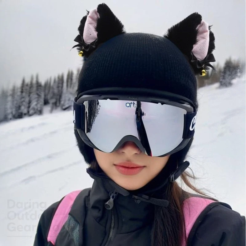 New Cute Cartoon Ski Helmet Cover Beanie, Windproof Warm Winter Hat for Outdoor Snow Sports, Funny Decorative Knit Cap