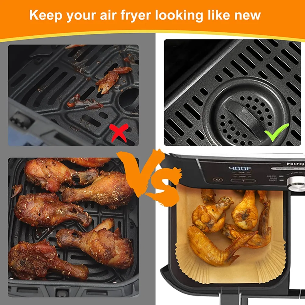 50 buah persegi panjang sekali pakai Air Fryer kertas Baking Liner Non-Stick Baking Mat untuk Ninja foodidi Air Fryer aksesoris