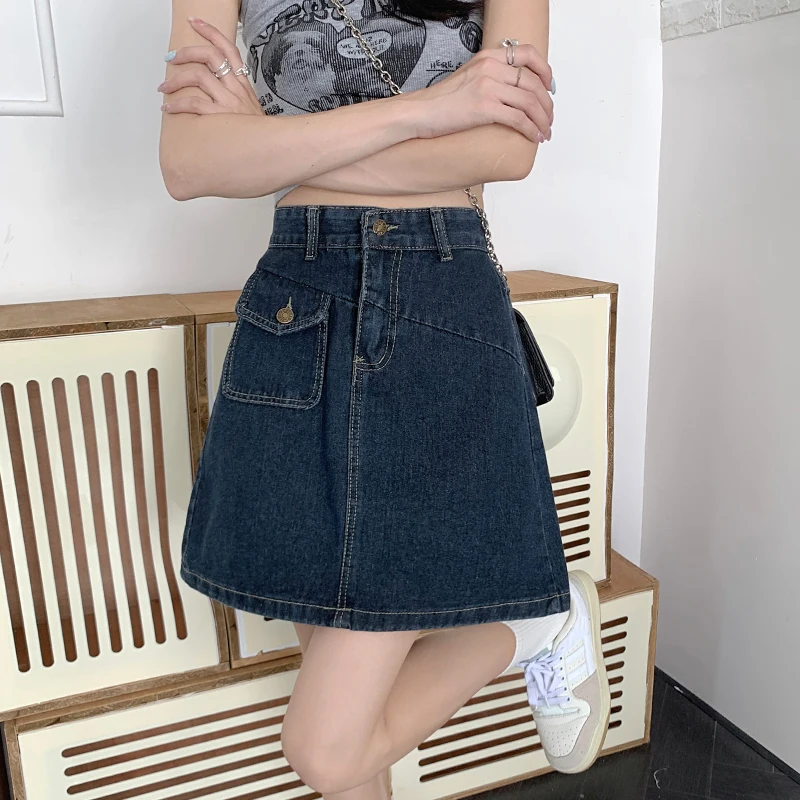 

Summer New plus Size Women's Denim Skirt A-Line Retro Design Sensation Small Cro High Waist Cotton Polyester Blend