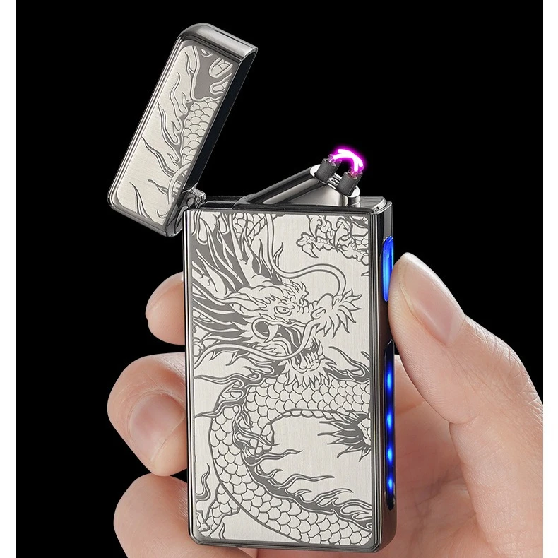 High Quality Metal Type-C Charging Dual-flame Arc Touch Screen Battery Level Digital Display Pulse Cigarette Lighter Men's Gift