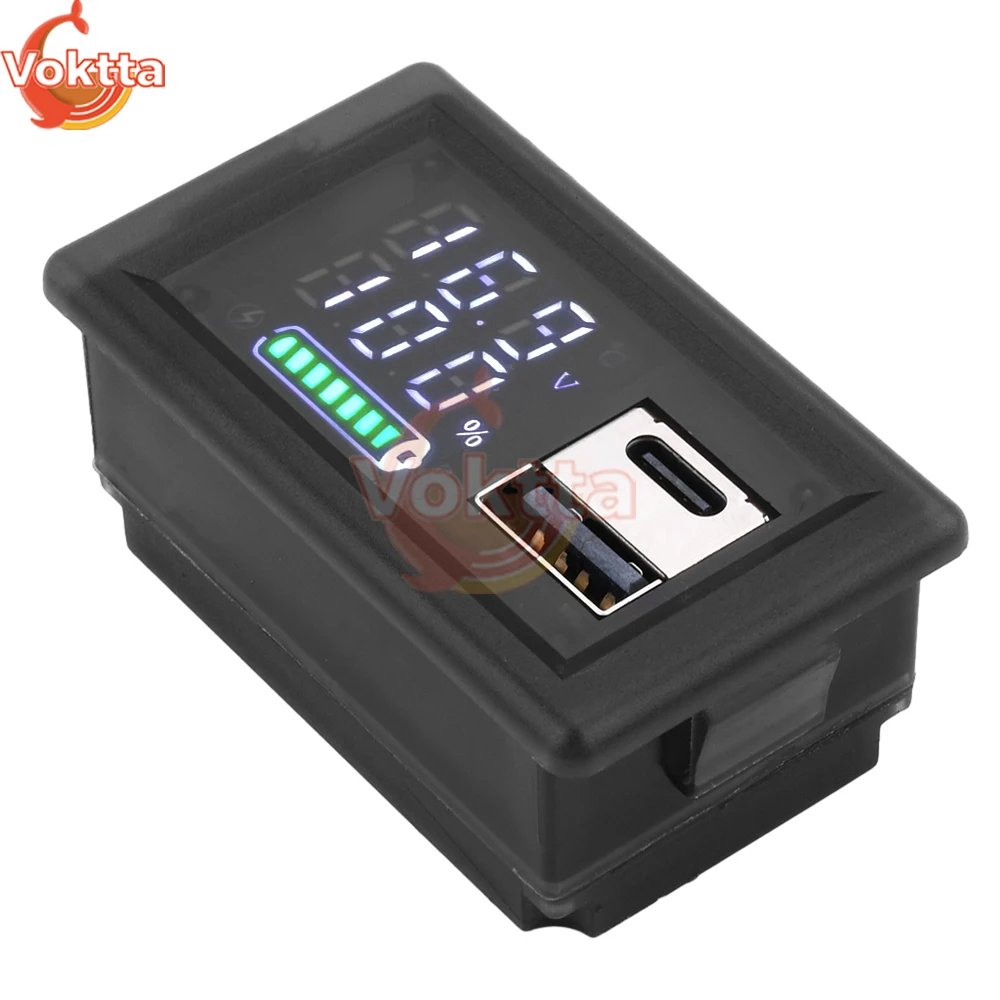 DC 9-24V Battery Capacity Indicator LED Digital Display Power Indicator USB Type-C Dual Interface Voltmeter Voltage Tester Tools