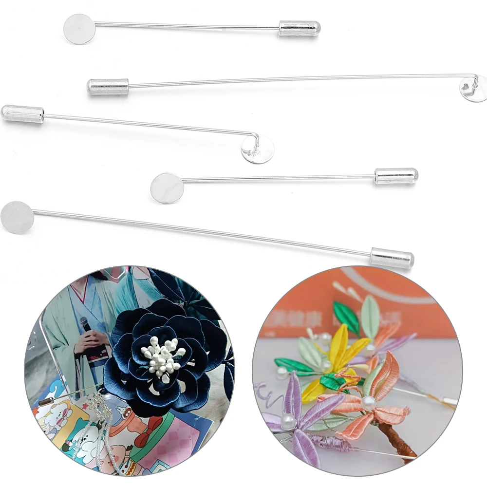 10 Stück/Set Lange Broschennadeln mit Stopper, Metall-Kupfer-Hutnadeln, Sicherheitsnadeln für Schmuckherstellung, DIY-Broschennadel-Basis-Zubehör – Detail 3