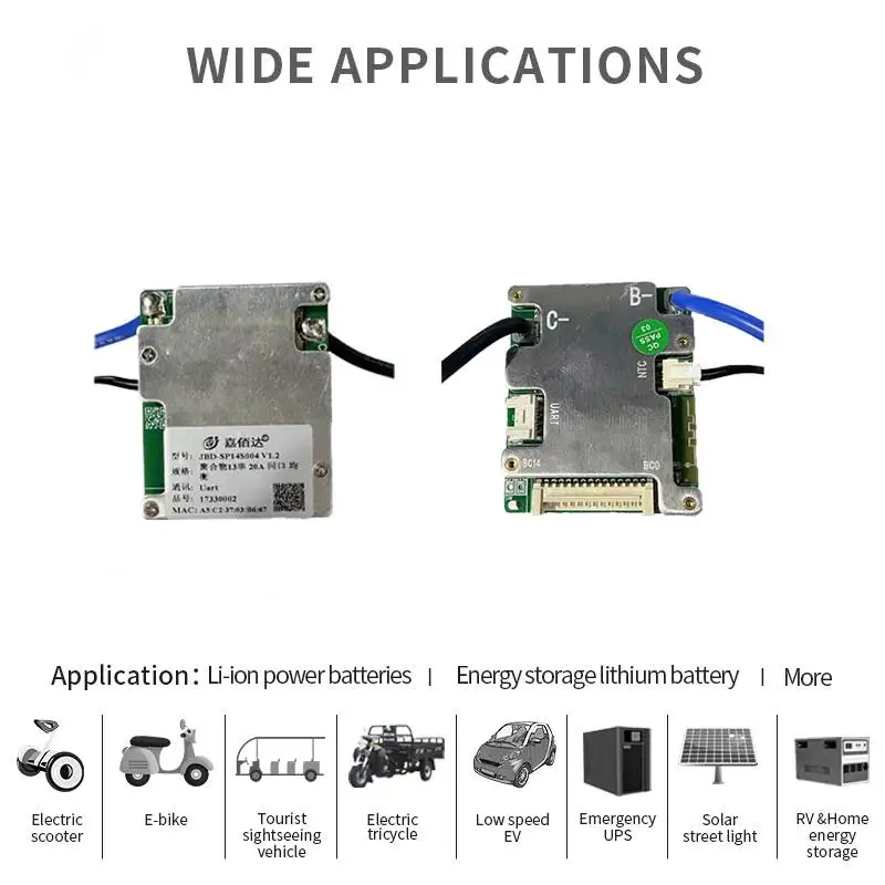 JBD بلوتوث 7S إلى 14S 13S 48V 52V لوح حماية بطارية ليثيوم الذكية BMS التوازن 24V 36V ليثيوم أيون 8S 12S LifePo4 20A 30A