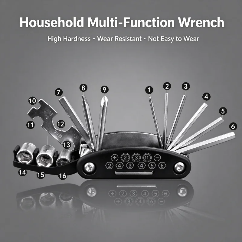16 in 1 Folding High Hardness Screwdriver Set Multifunction Allen Hex Wrench Combo Spanner Home Bicycle Repair Tool