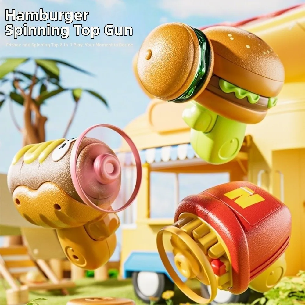 2 in 1 Gyro Flying Disc Soaring Propeller Launcher Rotating Gyro Burger Fries Shape Colorful Luminous Luminous Outdoor Game