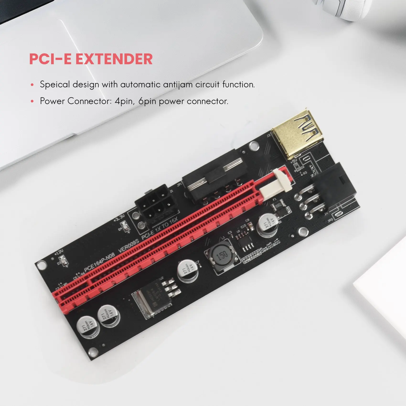 

6 шт. VER009 USB 3.0 PCI-E Riser VER 009S Express 1X–16X Удлинитель Riser Карта адаптера SATA 15-контактный на 6-контактный кабель питания