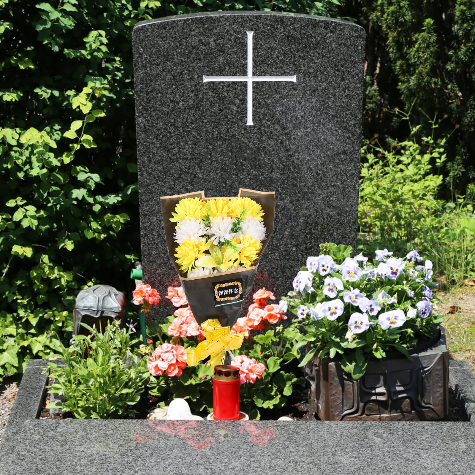 

2 Silk Flowers Hand Wreaths Fake Cemetery Artificial for Grave Memorial Decoration Spray Mother