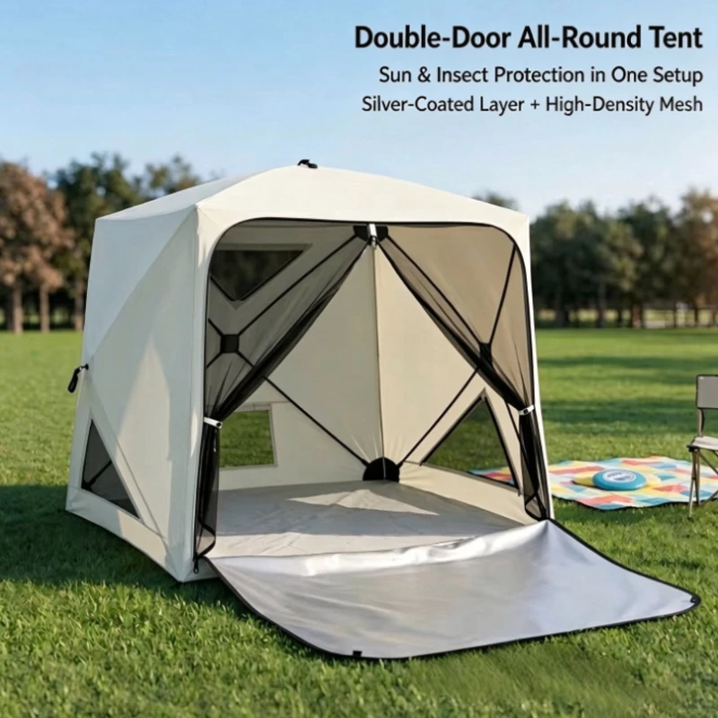 Portable All-Round Camping Tent, Silver-Coated Sunscreen + High-Density Mosquito-Proof Net, a Must for Camping and Picnicking