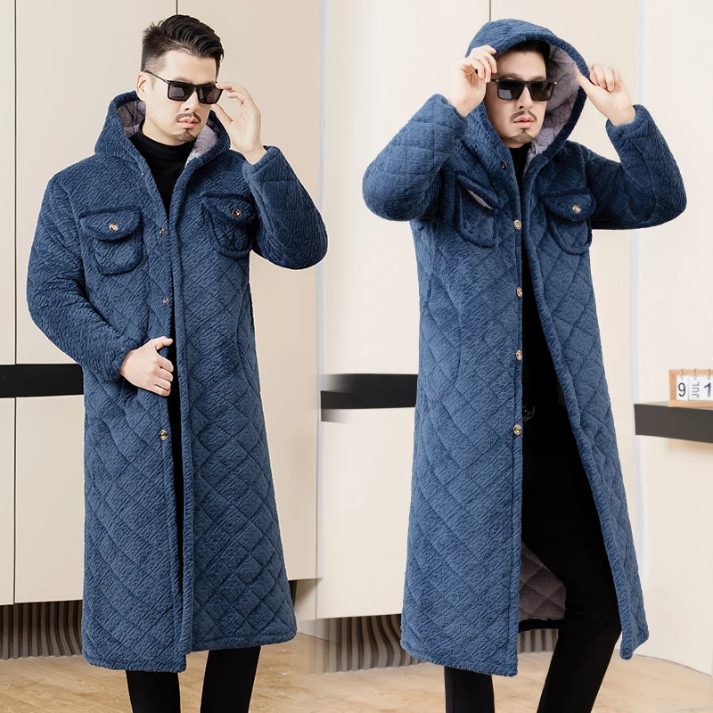 

Men's Thiened Fce Lined Cotton Jaet Home Clothes Outerwear Long Coat Multi ket Workwear Warm Casual Faion Ci Sle