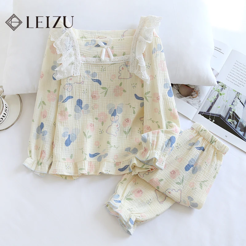 0.5m/1m/2m Blue Pink Rabbit Double Layer Crepe Baby Fabric 100% Cotton High-quality Soft DIY Sewing Baby Pajamas Towel Clothes