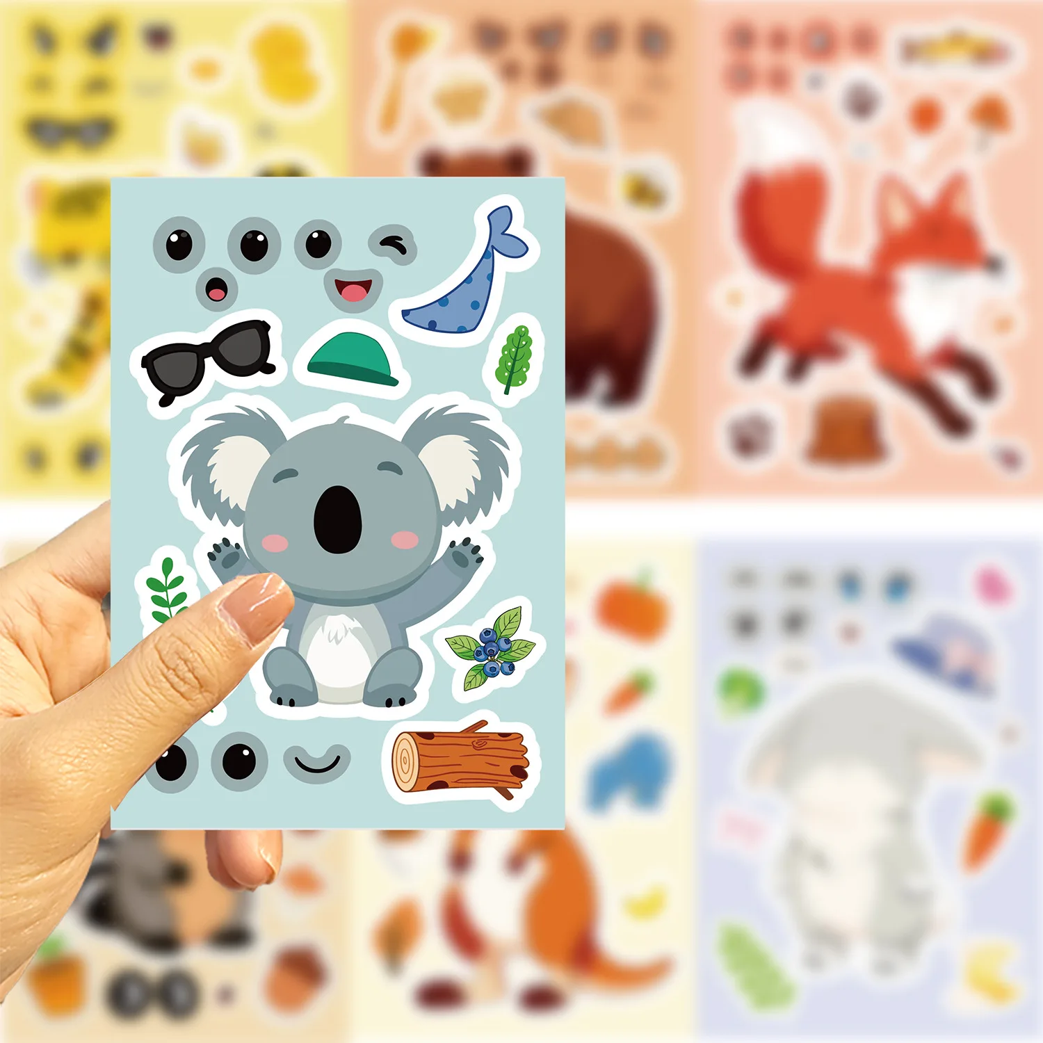 8/16 pièces dessin animé Animal faire un visage Puzzle autocollants jeu amusant bricolage étanche pour téléphone Doodle conseil cahier papeterie boîte bureau