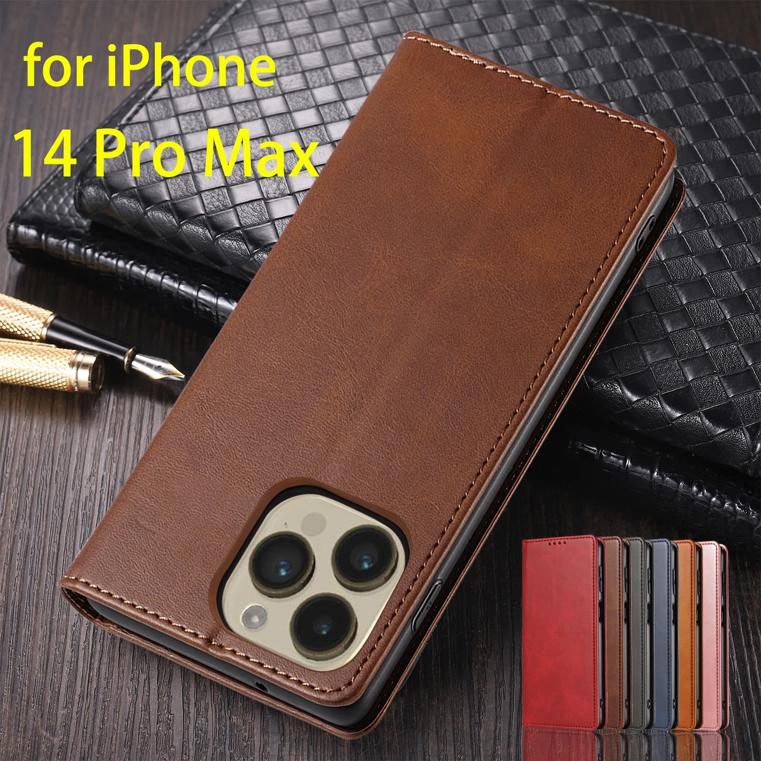 

Leather Case for Apple iPhone 14 Pro Max 6.7" Card Holder Holster Magnetic Attraction Cover Wallet Flip Case Capa Fundas Coque