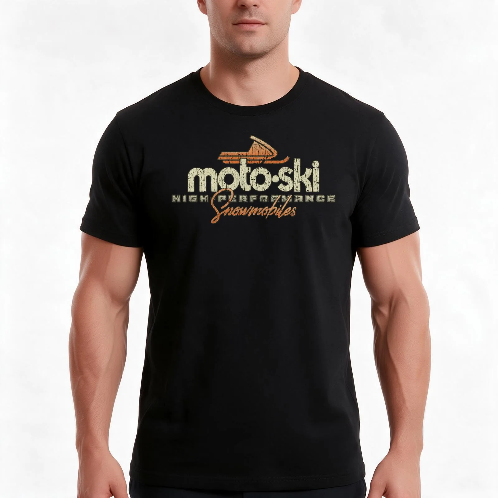 Moto-Ski High-Performance Snowmobiles 1972 T-Shirt, Summer Casual Cotton Tee, Oversized Streetwear Tops, Vintage Graphic Print