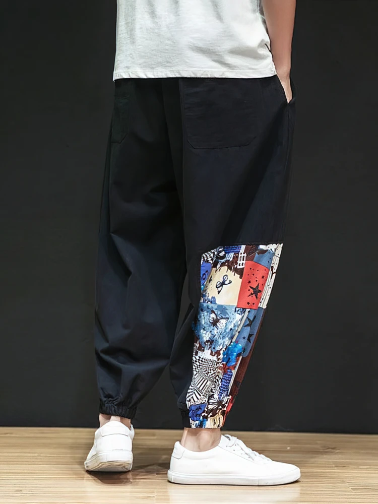 اليابانية القطن الكتان عادية بنطال رياضي الرجال الصيف الحرير الجليد السراويل الفضفاضة الذكور المشي واسعة الساق فضفاض Sweatpants الصينية