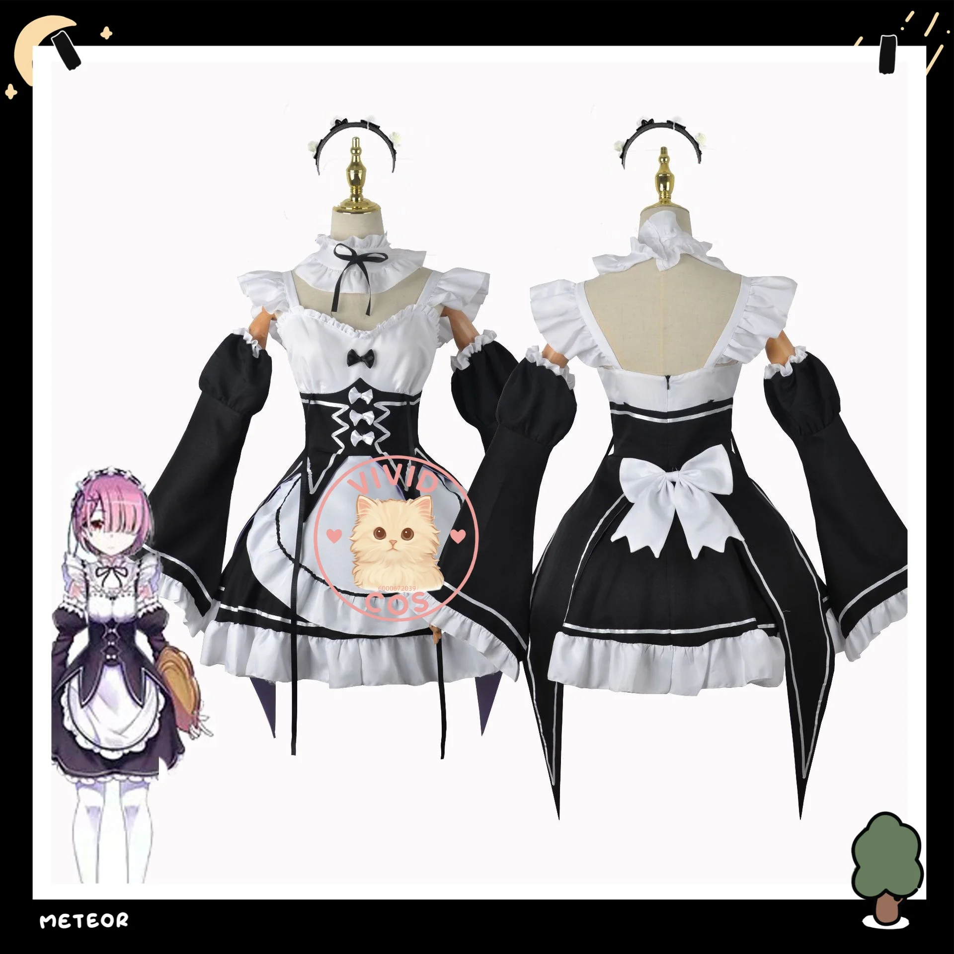 

Rem Ram Cosplay Costume Anime Character Maid Outfit Full Women's Clothing Set Role-playing Anime- Licensed Two - Dimensional