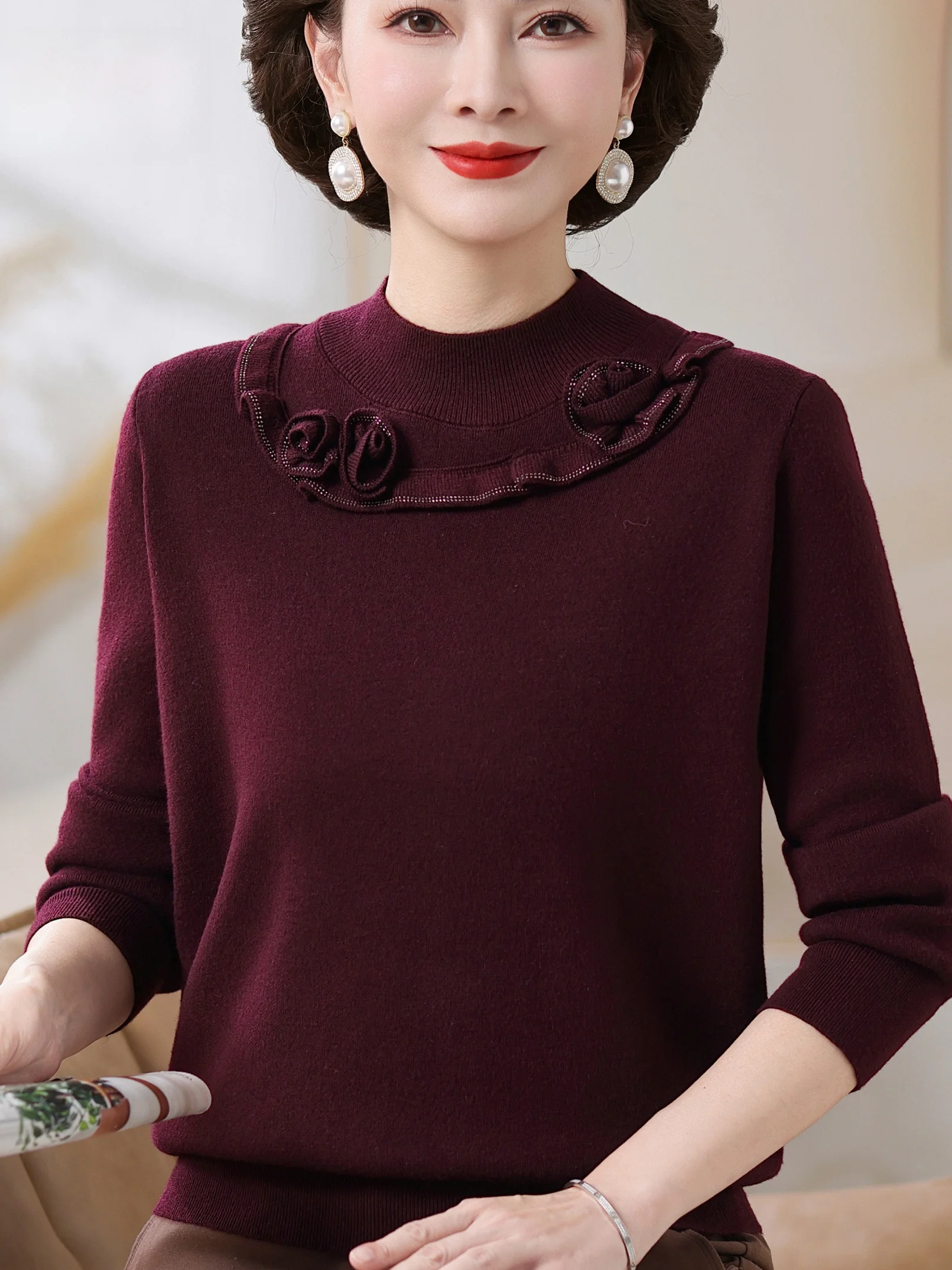 

Модный вязаный свитер женский с высоким воротником, теплый базовый слой, топ для женщин среднего возраста на осень-зиму...