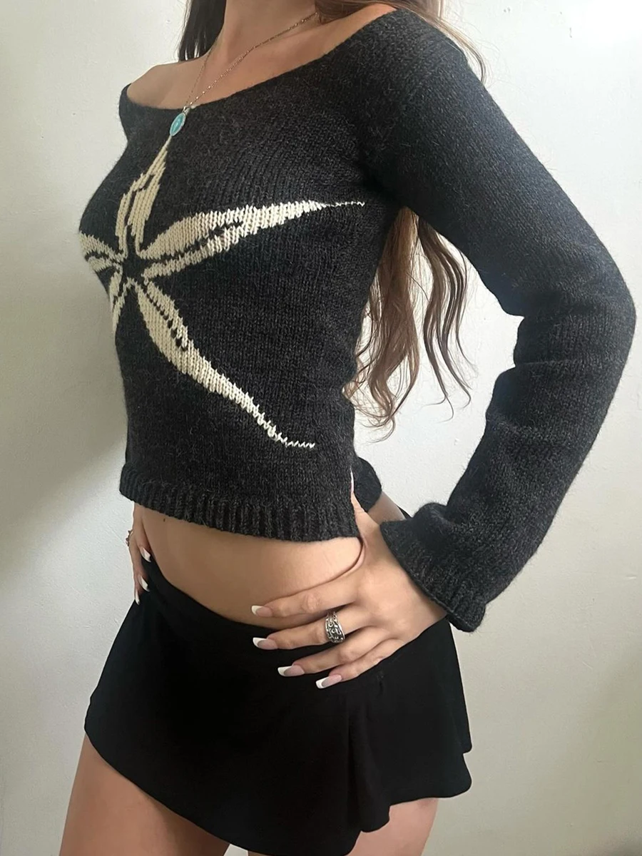 Y2k Vintage Harajuku Women\'S Pullover Sweater Autumn Winter Versatile Punk Fashion Casual Streetwear Slim Thin Aesthetic Sweater