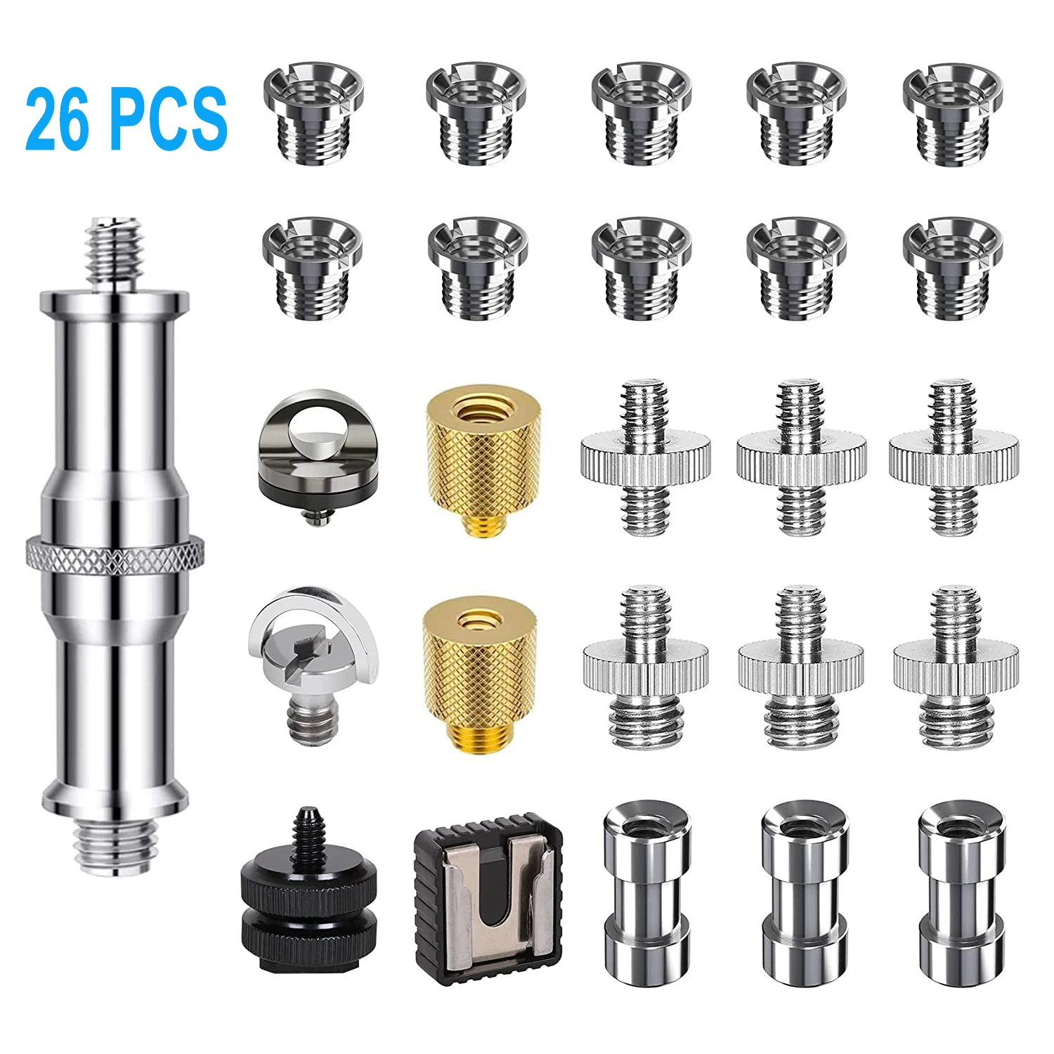 Camera Screw Mount Set 26Pcs 1/4 Inch and 3/8 Inch Converter Threaded Screws Adapter Flash Shoe Mount