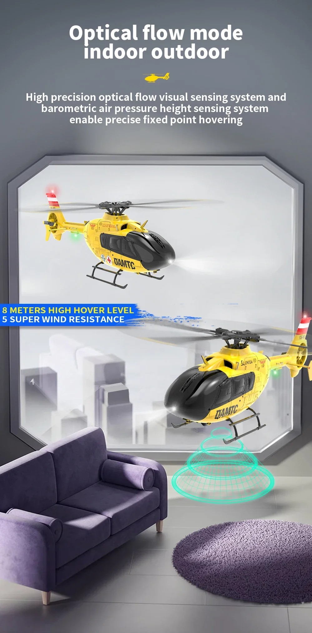 YXZNRC F06 EC135 RC เฮลิคอปเตอร์ 6 แกน Gyro 2.4G 6CH 1:36 Scale LED Light รุ่น RC