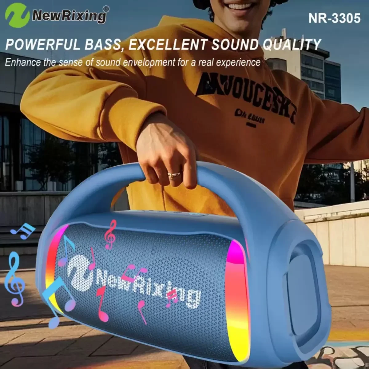 NR-3305 Portable Wireless Bluetooth Speaker 50W HiFi Stereo Subwoofer,with Hands-Free Calling,6.5mm Microphone Jack FM Function