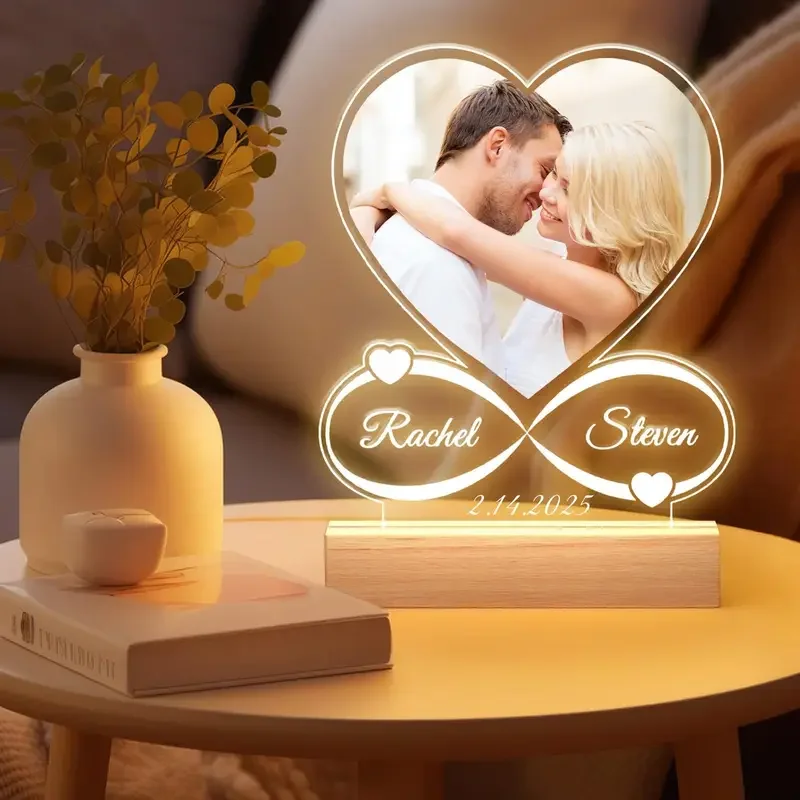 

Personalised Anniversary Wedding Gifts with 3 colors Night Light Custom Photo Frame Mother Father Lover Acrylic Heart Plaque