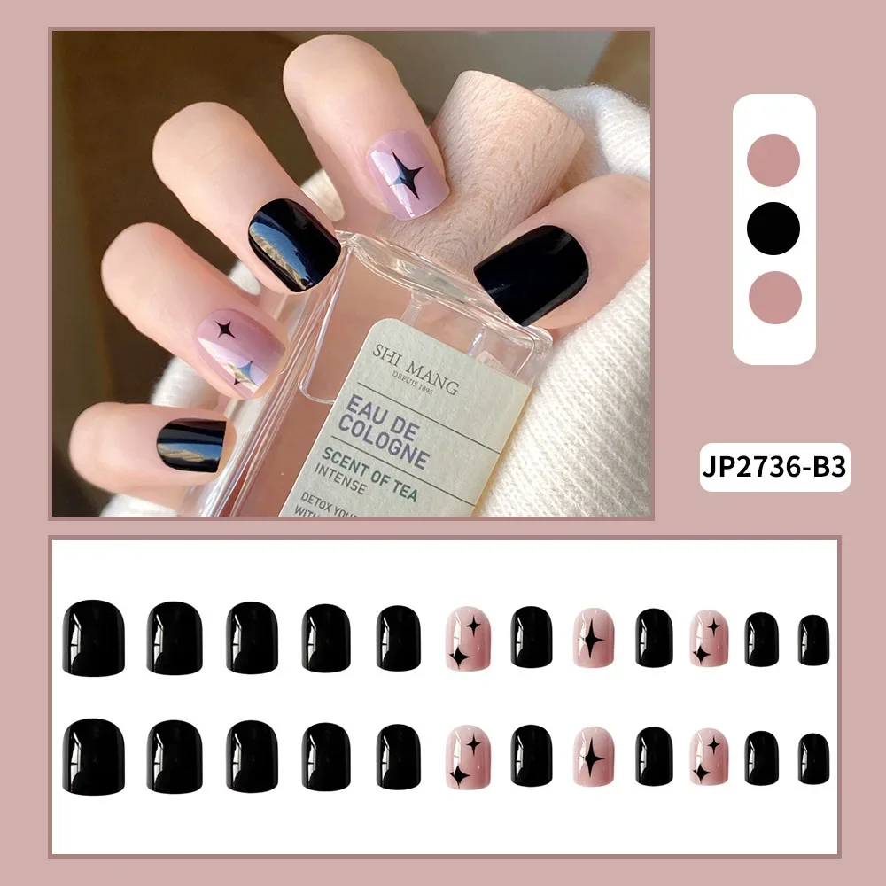 24Pcs/Set Fresh Solid Color Fake Nails Short Girls Removable Wearing False Nails Tips Full Cover Adhesive Acrylic Press on Nails