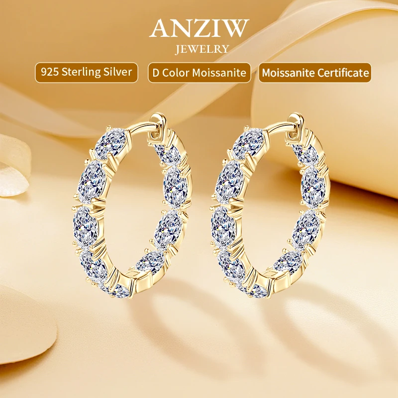 

Anziw Luxury 0.3ct 5.4ctw. Oval Cut D Moissanite Hoop Earrings for Women Real 925 Silver 3x5mm Lab Diamond Earrings 2025 Jewelry