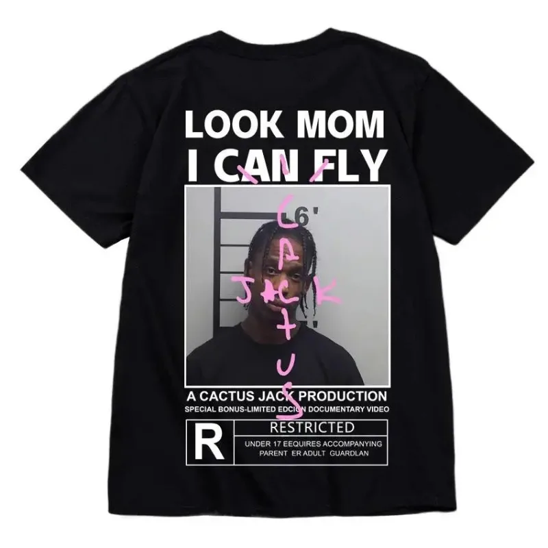 Hot New Summer Printed Cactus Jack Cotton Men\'s Printed LOOK MOM I CAN FLY T-Shirt ASTROWORLD Hip Hop Short Sleeve T-Shirt Top