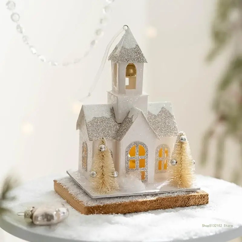 QX2E Glowing Paper House Home Decoration Christmas Enhancing Ornament