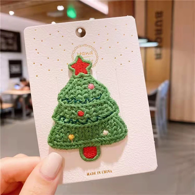 Pinza para el pelo tejida navideña, bonito tocado navideño, muñeco de nieve, Papá Noel, alce, campana pequeña, horquilla para árbol de Navidad, regalo de moda para niñas