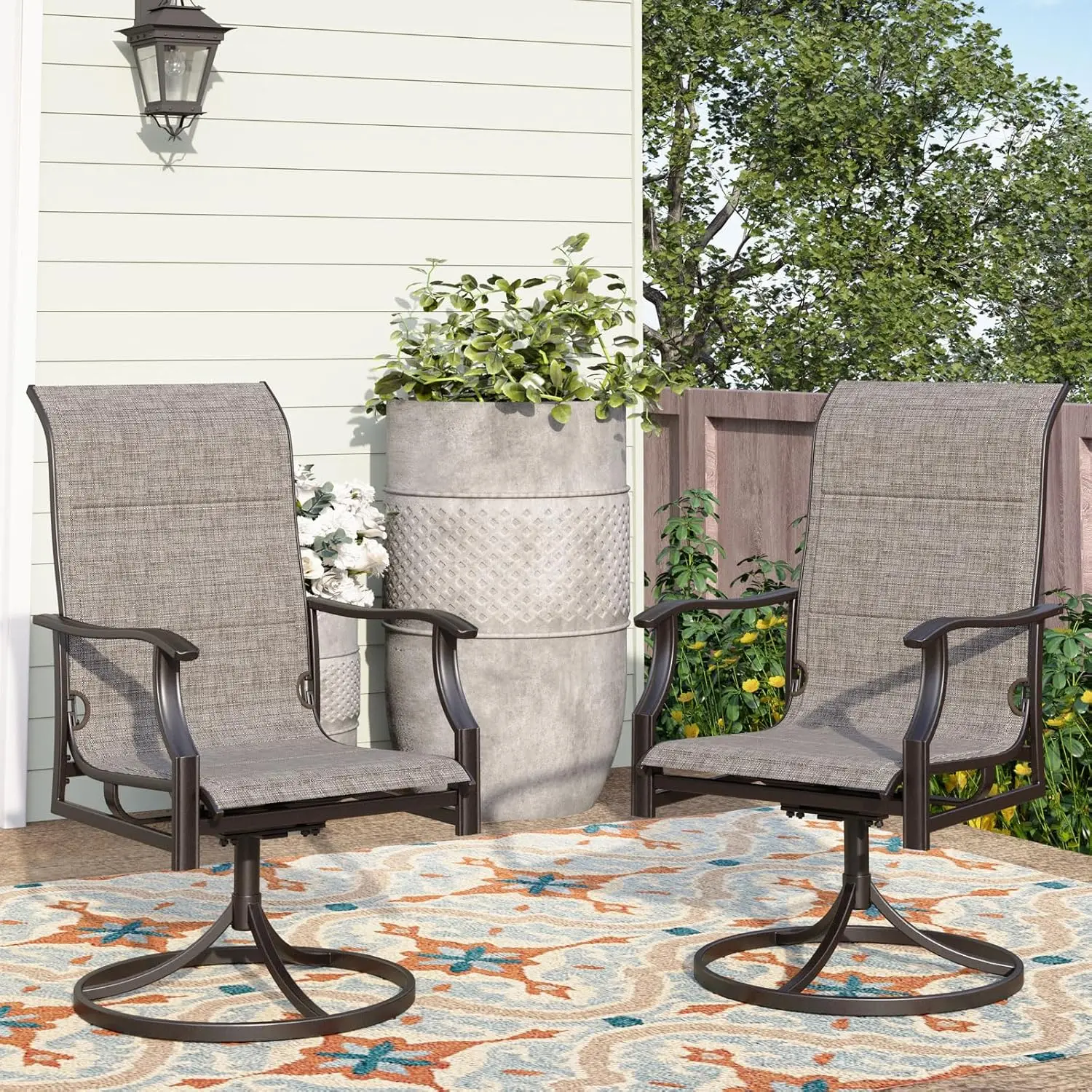 Padded  Deep Seating Outdoor Chairs with Armrest & E-Coating Frame, All Weather-Resistant for Deck Lawn Garden, Set of 2