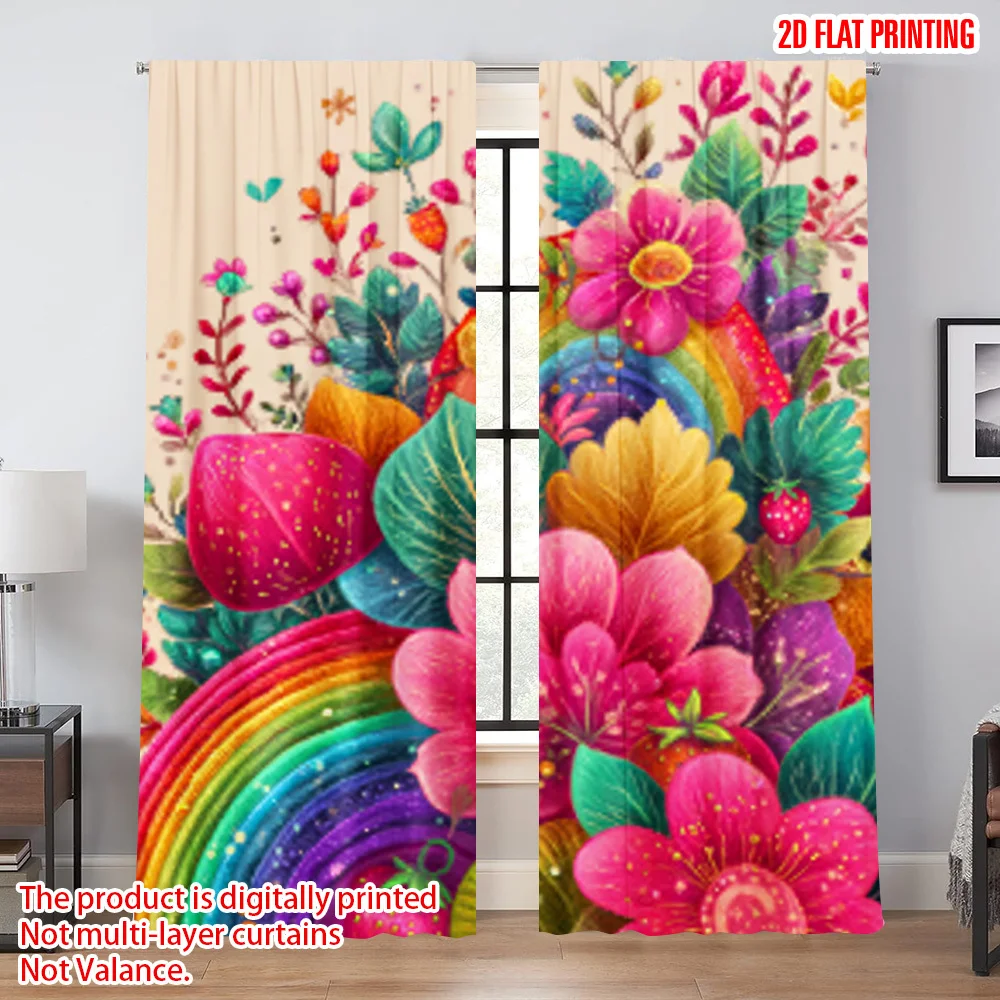 Spring-themed floral pattern curtains, pole-mounted installation. Suitable for living rooms, bedrooms, dining rooms and hotels.