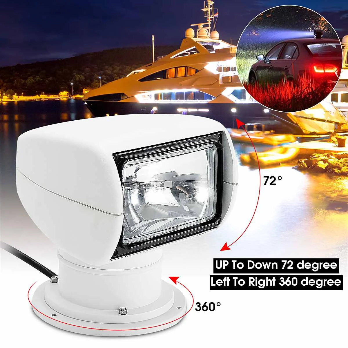 100W for Truck Off Road Car Boat Marine Driving Light 360 Degree Marine Boat Spotlight Remote Control Waterproof LED Searchlight
