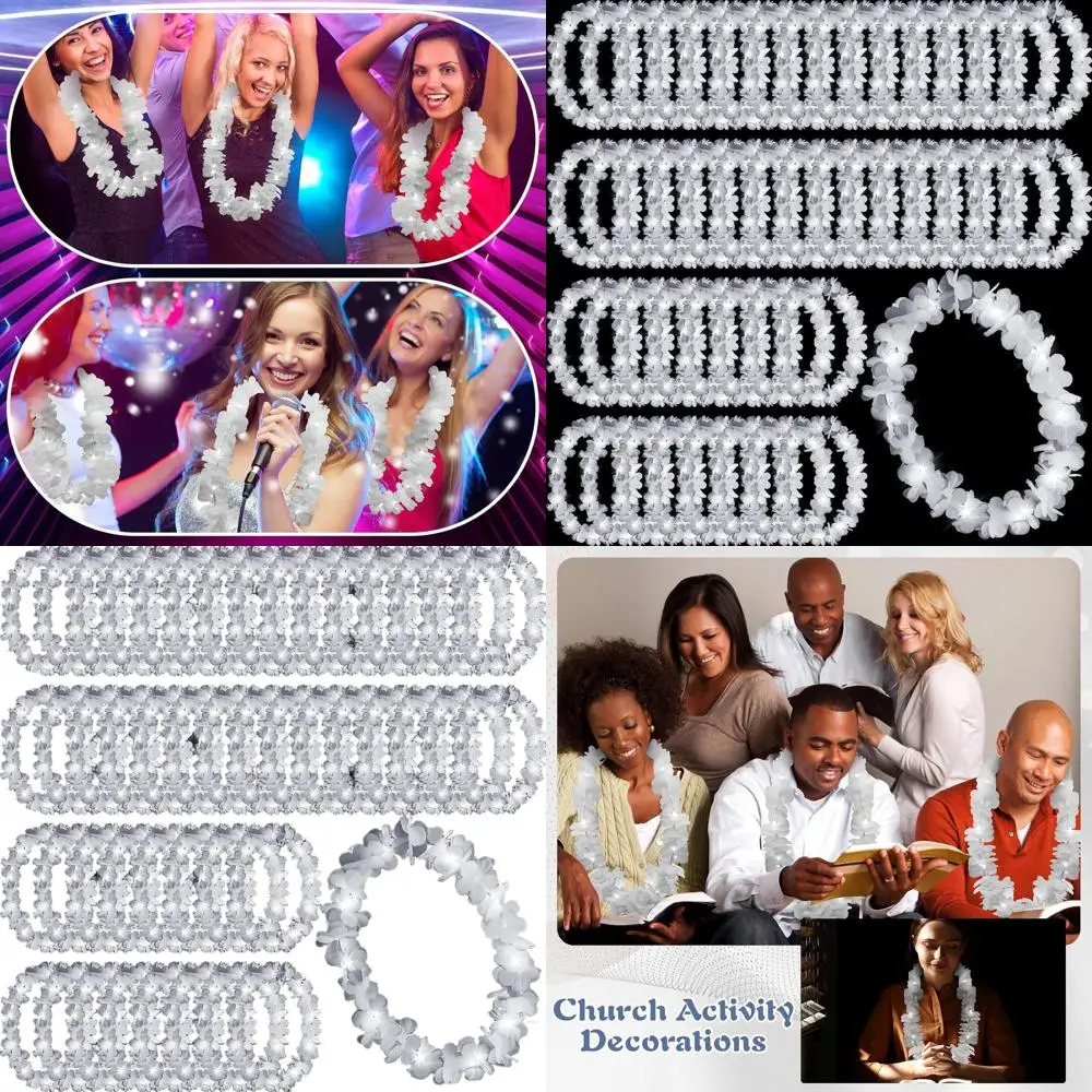 

Набор из 48 белых светодиодных гирлянд в гавайском стиле для тропических вечеринок, пляжных свадеб и маскарадов