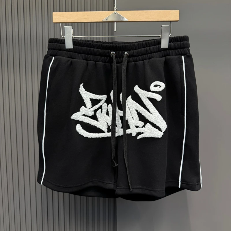 

Towel Embrodiery Label Shorts Summer Trendy Beach Shortpants Men Women Casual Metal Rings Drwastring Loose Straight Shortpants