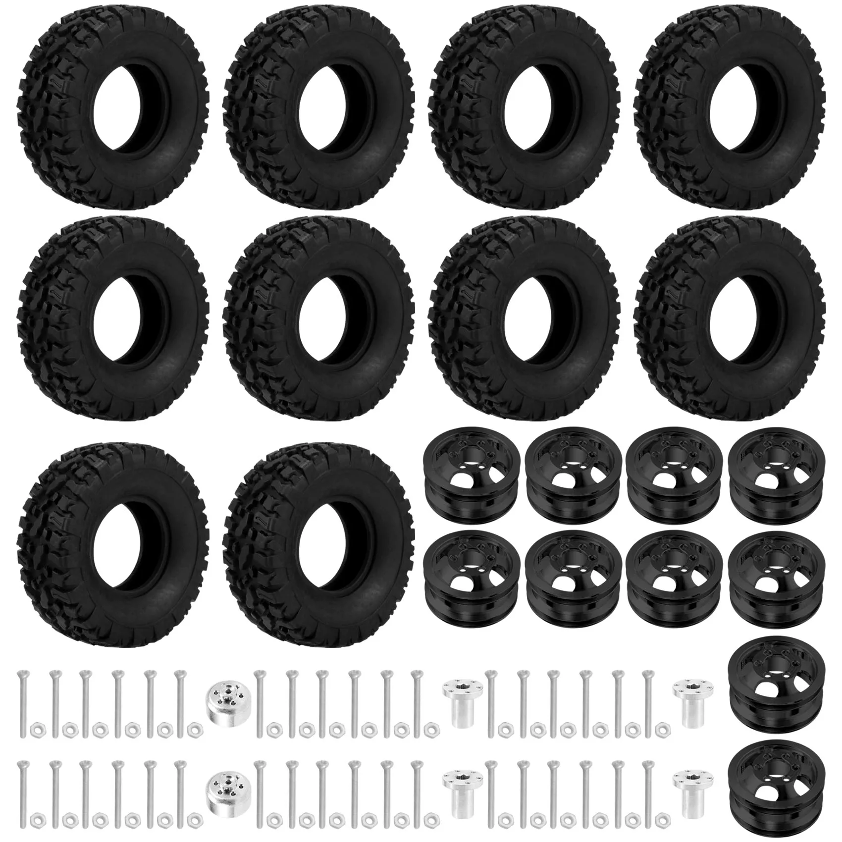 

Double Wheel Metal Wheel Rim with Rubber Tire Tyre for WPL B16 B36 JJRC Q60 Q63 Q64 6WD 6X6 RC Truck,Black