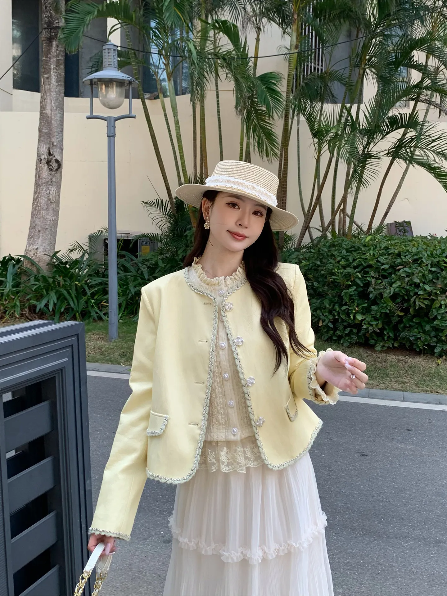 

Kun Total Yellow oulder High-End Feel ort Leather Jaet Women's Spring New Sle Luxury Flavor Faion Outerwear