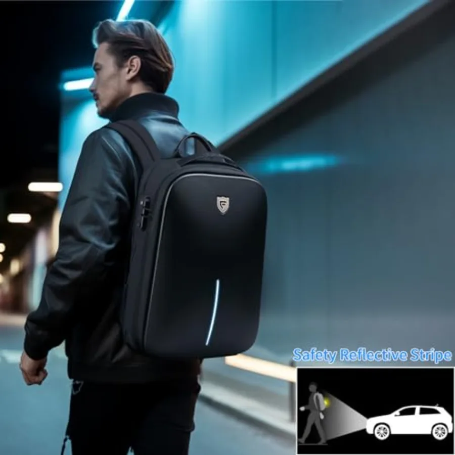 حقيبة ظهر للكمبيوتر المحمول للألعاب من FENRUIEN مقاس 15.6 بوصة حقيبة ظهر صلبة قابلة للتوسيع مع منفذ شحن USB وحساب أعمال مقاوم للماء #4