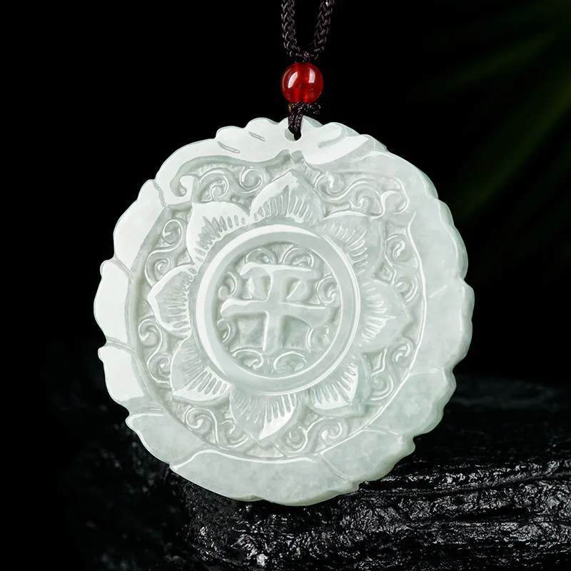 Natural Myanmar A-grade Jadeite Lotus Peace Brand Glutinous Jade Pendant Men's Charms Women's Gifts Jewelry Wholesale Drop Ship