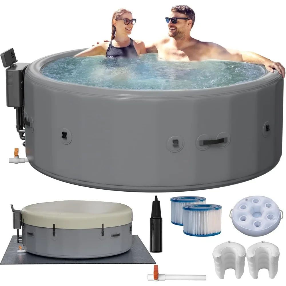 

85"x28" Round Portable Outdoor Spa with 180 Soothing AirJets,2 Contoured Headrest,Cup Holder and Cover