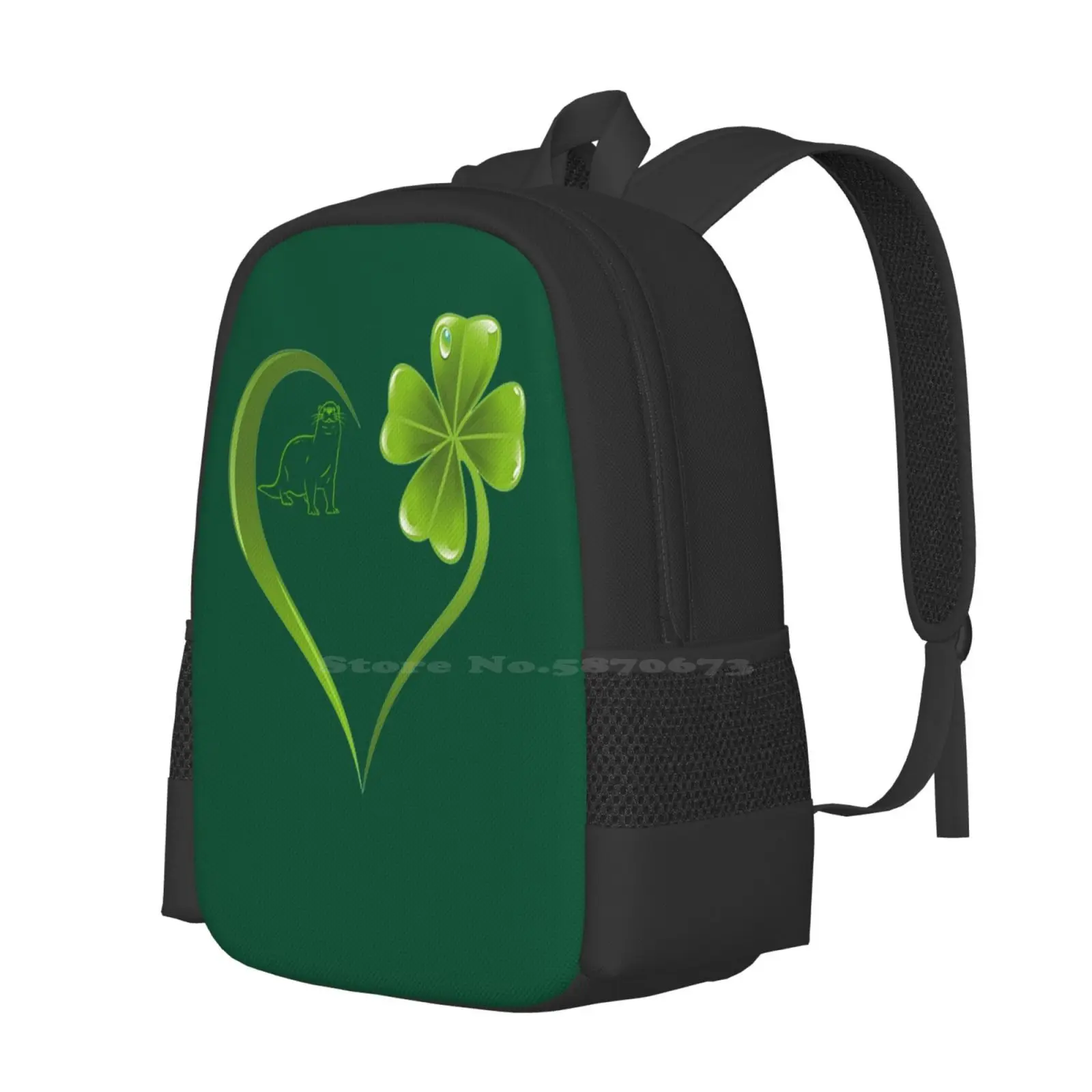 Otter Heart Irish Shamrock Day Clover-Awesome Gift Ideas For Turtle Lovers School Bag Big Capacity Backpack Laptop Otter Heart