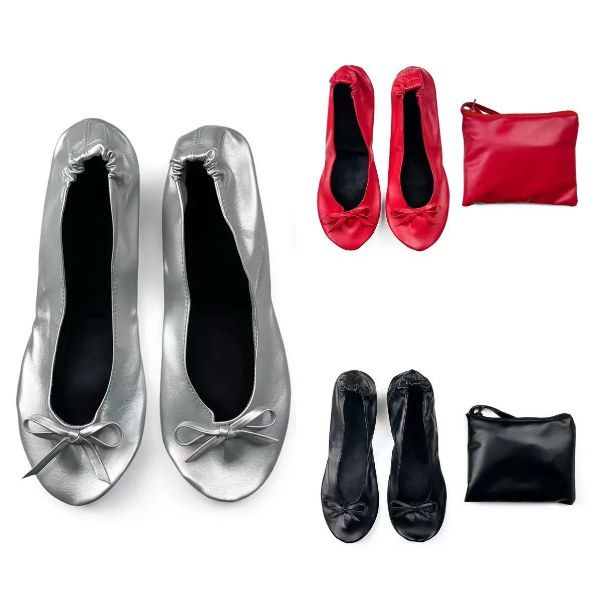 

Женские складные портативные балетки для домашнего использования, закатанные тапочки, удобная упаковка, с сумкой, для путешествий, свадьбы