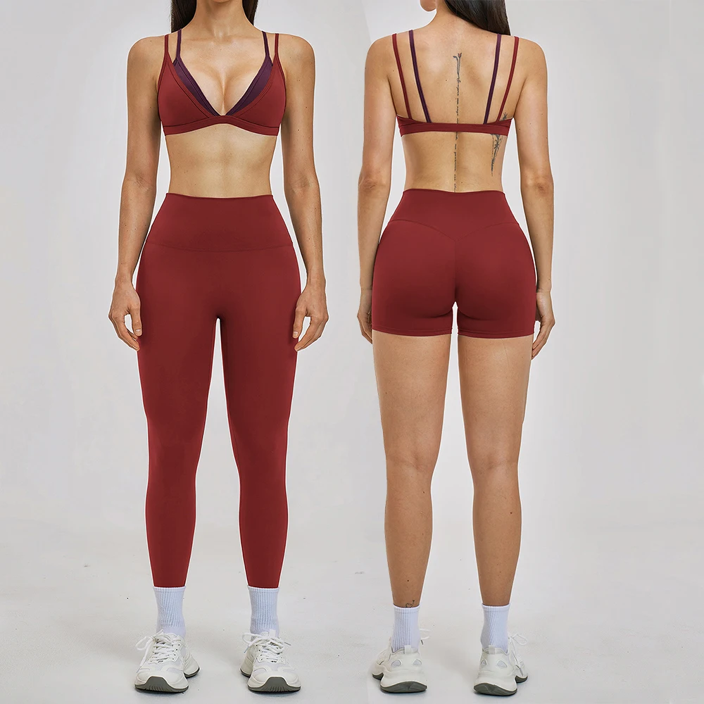 2PCS Yoga Suit Women Tracksuit Sports Bra High Waist Leggings Shorts Outfits Gym Set Fitness Shorts Workout Clothes Sportswear