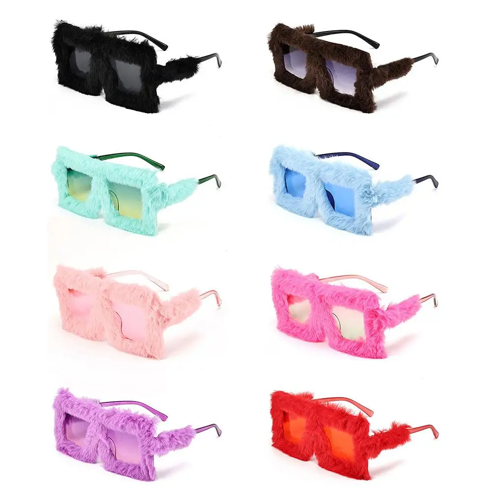 Y2K Oversized Plush Sunglasses Winter Shades for Women Soft Fluffy Square Frame Novelty Style Party Christmas Cosplay Glasses