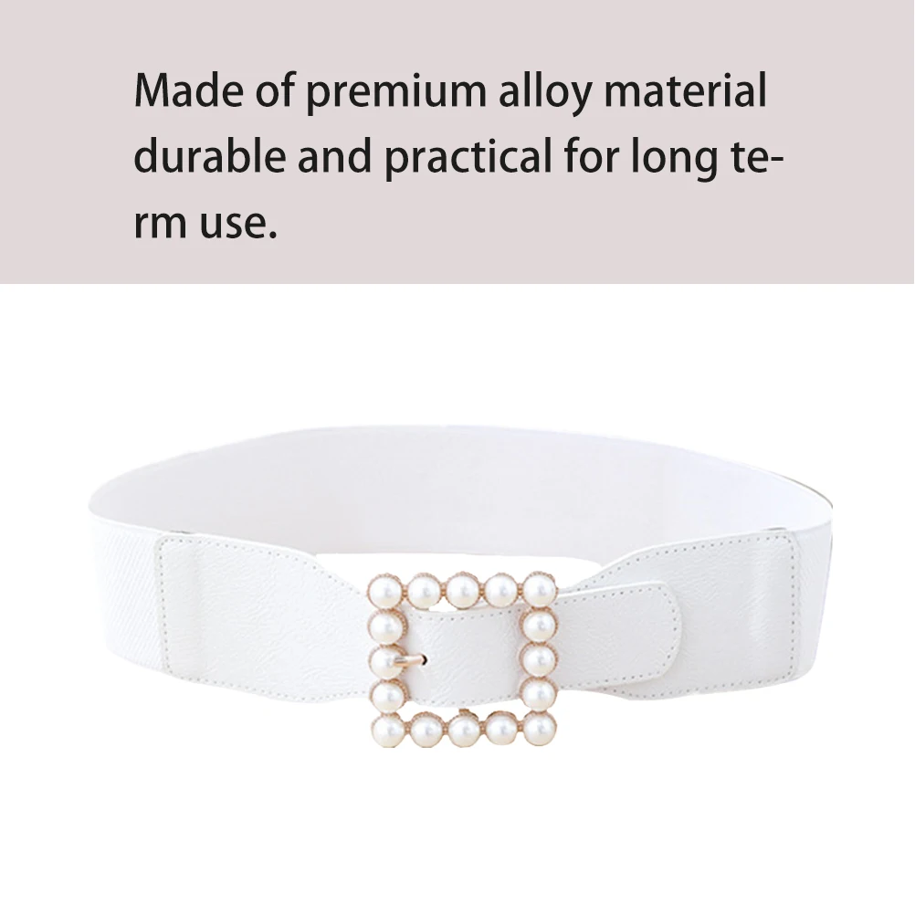 

Pearl Square Buckle Belt Women Elastic Waist Belts Fashion Pearl Decorative Ladies Cummerbund Corset Skirt Ornament